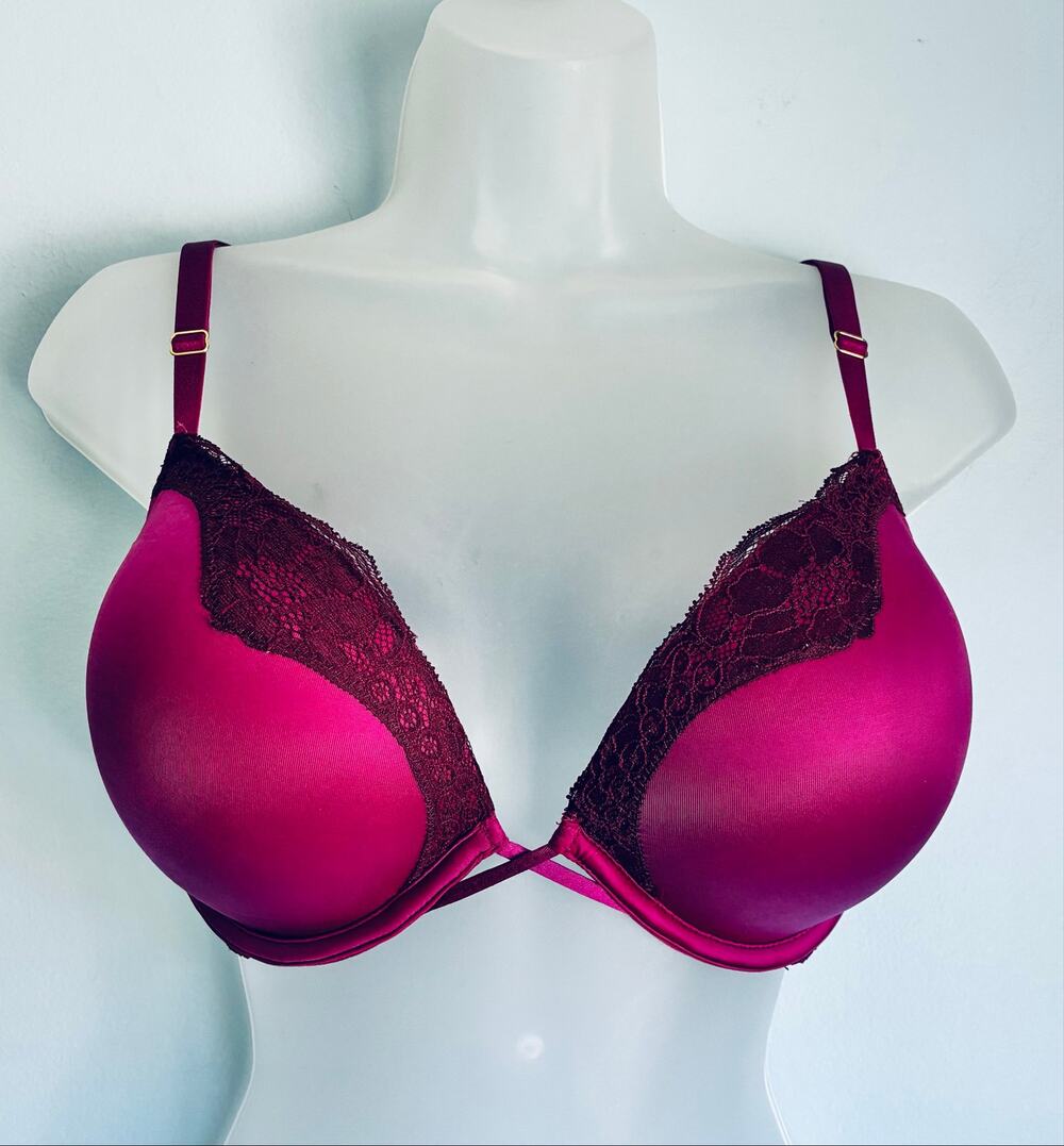 Victoria's Secret Bombshell Bra 36D Pink Maroon Padded Plunge Pushup
